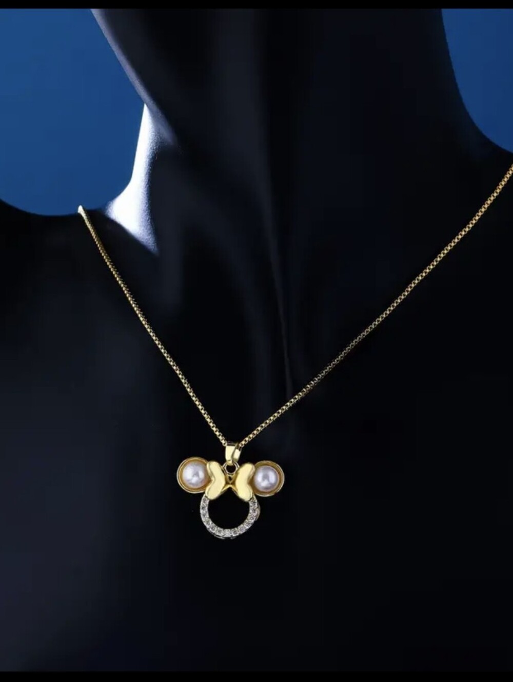Gold Plated Diamond Minnie Mouse Necklace - Picture 3 of 5